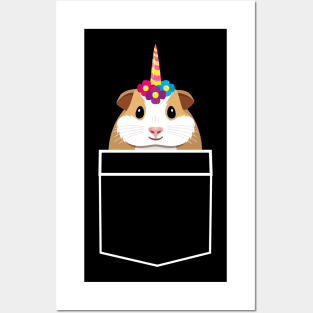 Cute Small Guinicorn in White Outline Pocket Posters and Art